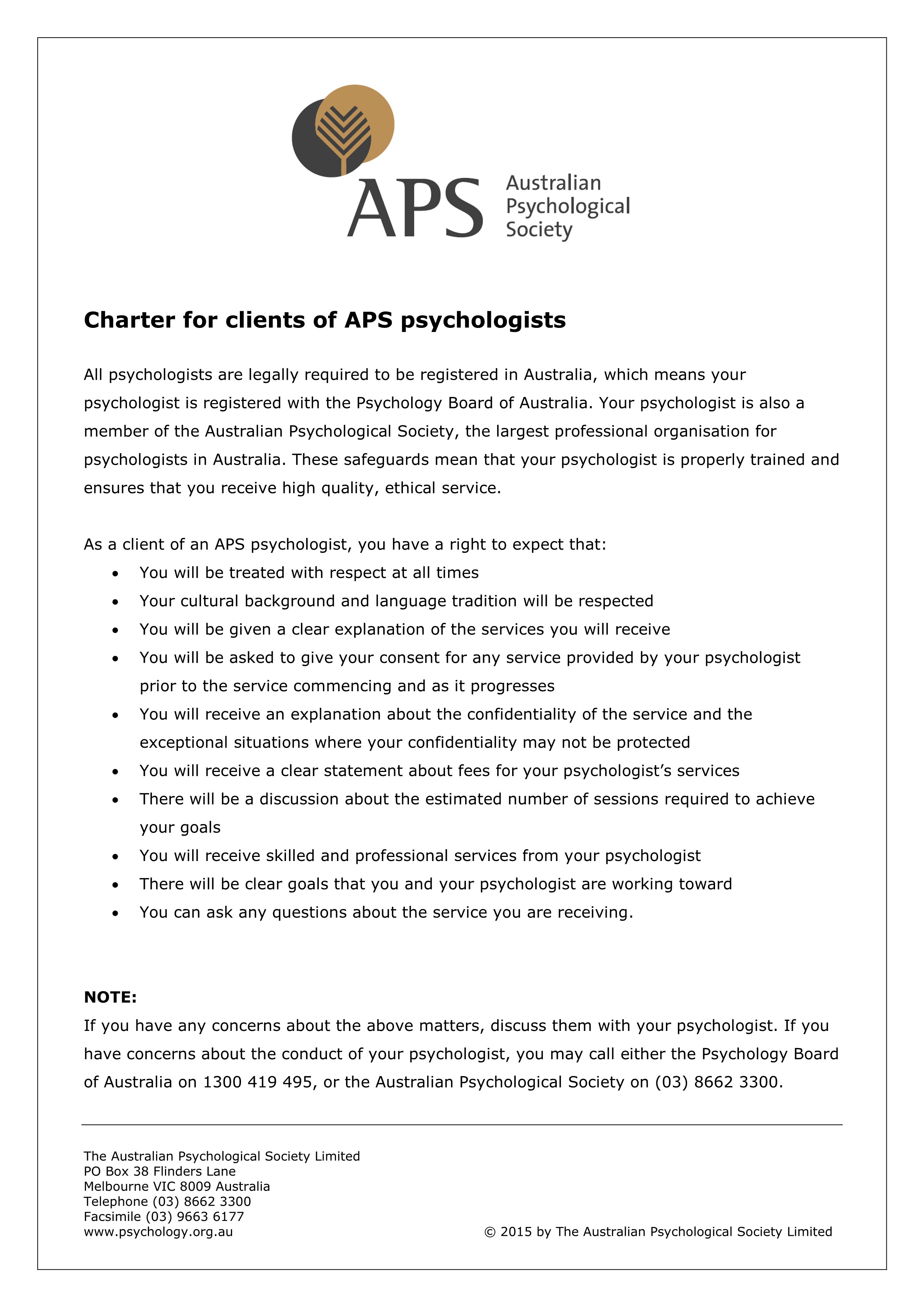 APS Charter for clients